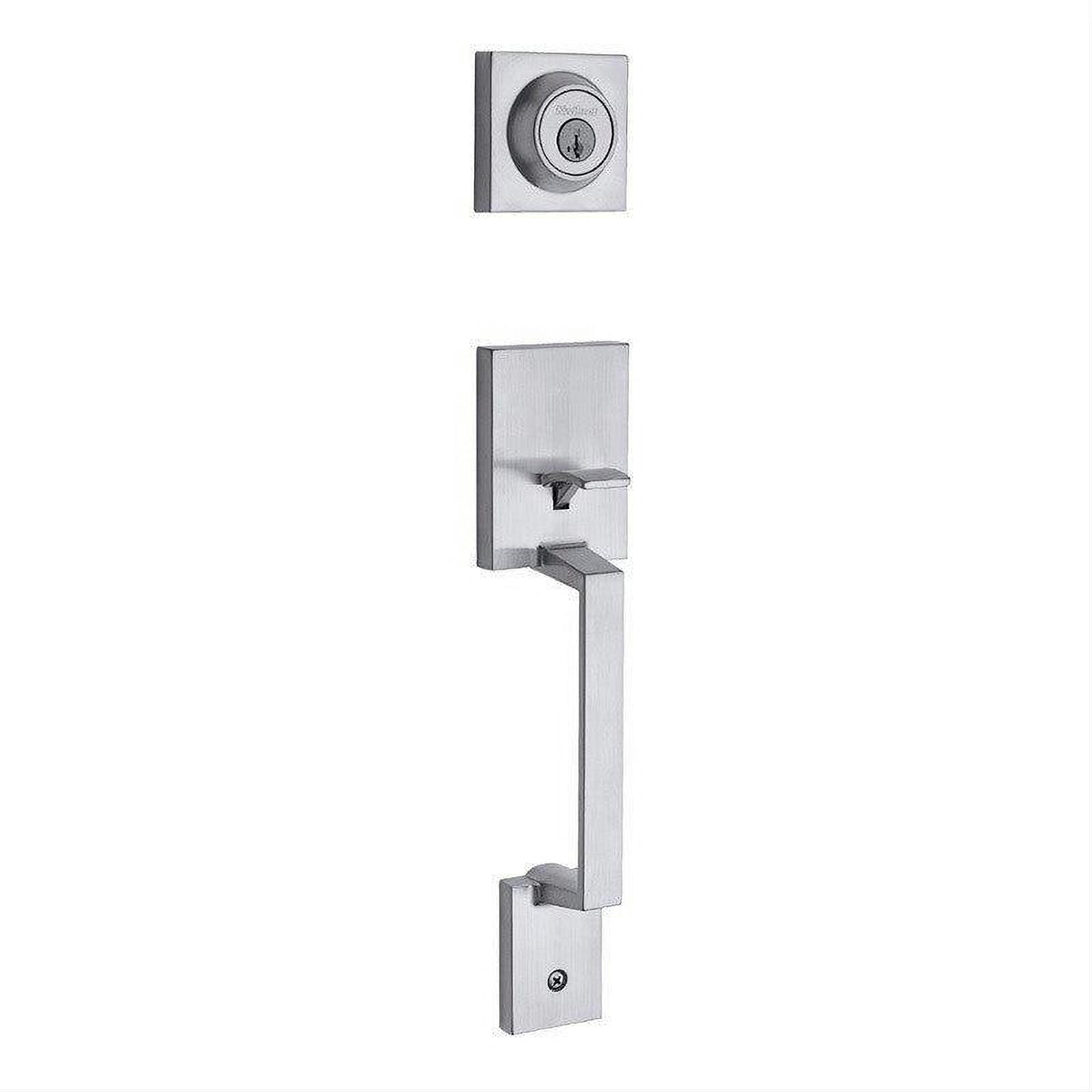 Kwikset 687AMDLIP-15S.STRKP Amador Single Cylinder Exterior Handleset SmartKey with 6AL Latch and STRKP Strike Pack which includes Square Corner; Round Corner and 5303 Round Corner Full Lip Strikes Satin Nickel