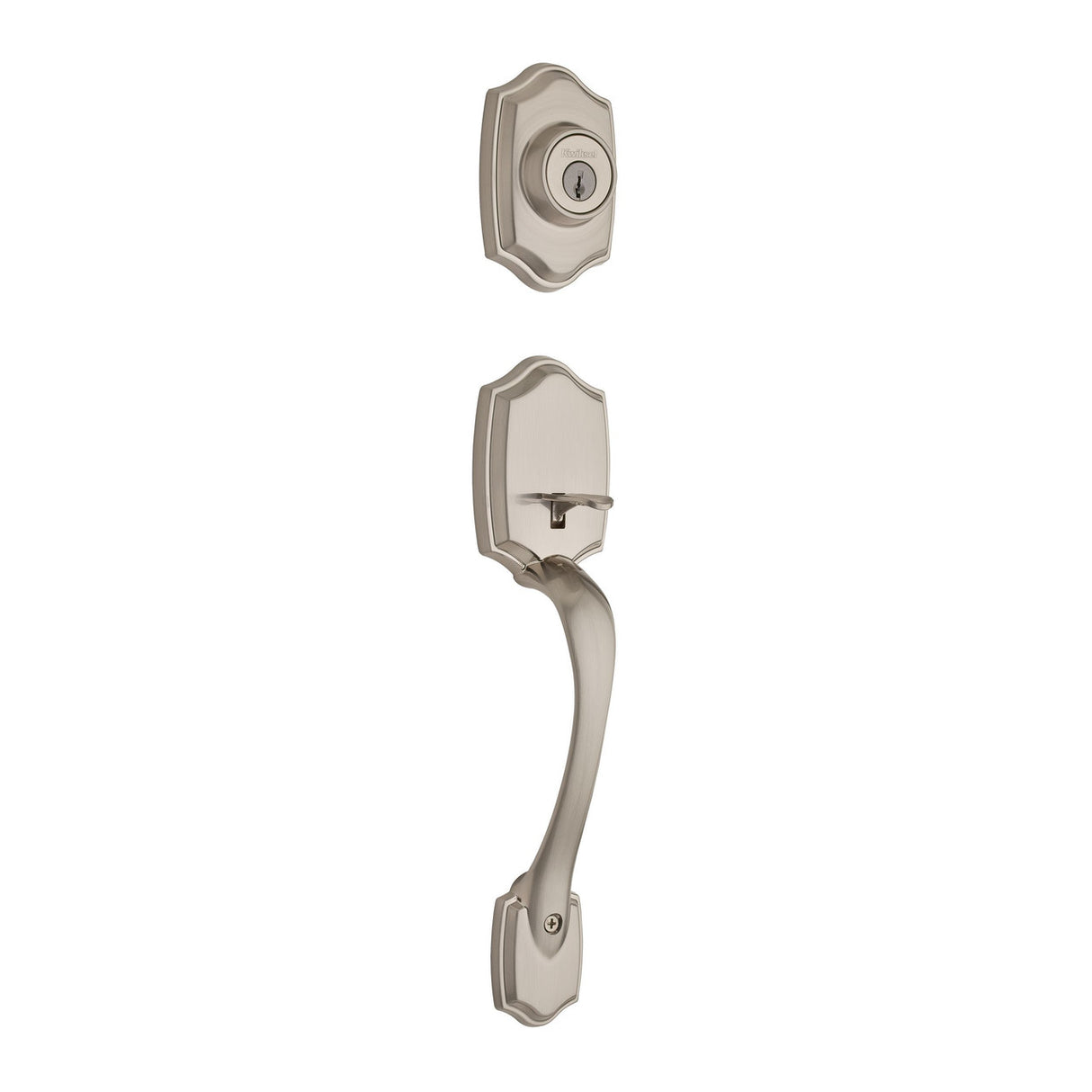 Kwikset 687BWLIP-5 Belleview Single Cylinder Exterior Handleset SmartKey with 6AL Latch and STRKP Strike Pack which includes Square Corner; Round Corner and 5303 Round Corner Full Lip Strikes Antique Brass