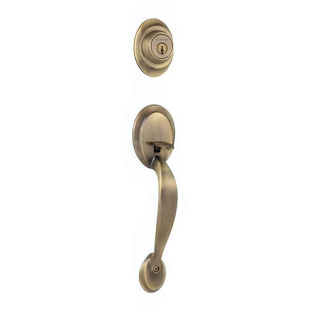 Kwikset 687DALIP-15A Dakota Single Cylinder Exterior Handleset SmartKey with 6AL Latch and STRKP Strike Pack which includes Square Corner; Round Corner and 5303 Round Corner Full Lip Strikes Antique Nickel