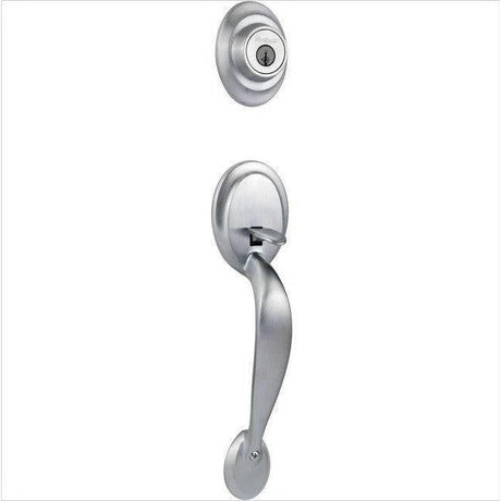 Kwikset 687DALIP-26DS.STRKP Dakota Single Cylinder Exterior Handleset SmartKey with 6AL Latch and STRKP Strike Pack which includes Square Corner; Round Corner and 5303 Round Corner Full Lip Strikes Satin Chrome