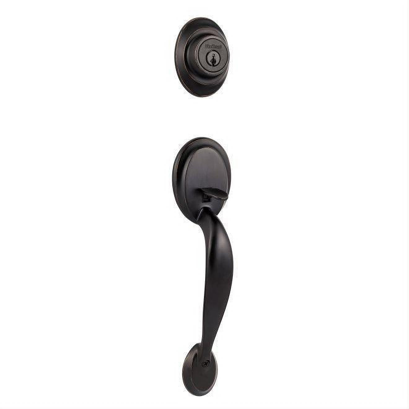 Kwikset 687DALIP-5S.STRKP Dakota Single Cylinder Exterior Handleset SmartKey with 6AL Latch and STRKP Strike Pack which includes Square Corner; Round Corner and 5303 Round Corner Full Lip Strikes Antique Brass