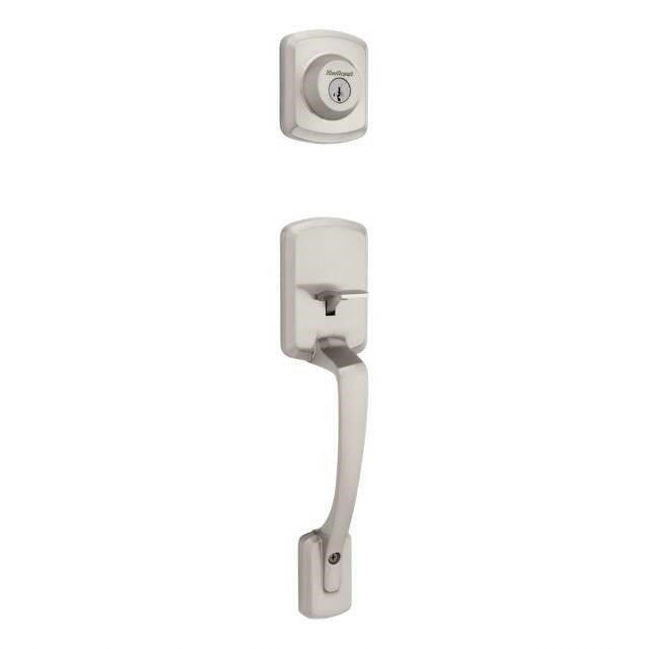 Kwikset 687HYHLIP-15S.STRKP Henley Single Cylinder Exterior Handleset SmartKey with 6AL Latch and STRKP Strike Pack which includes Square Corner; Round Corner and 5303 Round Corner Full Lip Strikes Satin Nickel