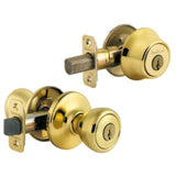 Kwikset 690T Combo Keyed Entry Tylo Knob with Single Cylinder Deadbolt SmartKey with 6AL Latch and STRKP Strike Pack which includes Square Corner; Round Corner and 5303 Round Corner Full Lip Strikes