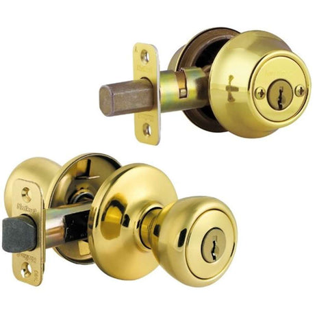 Kwikset 690T Combo Keyed Entry Tylo Knob in Polished Brass