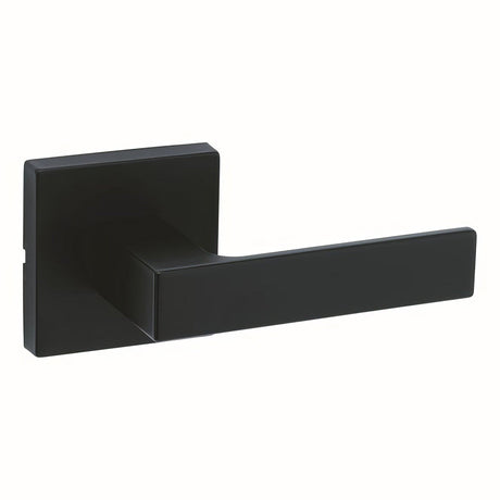 Kwikset 720SALSQT-514 Singapore Lever with Square Rose Passage Door Lock and RCS Strike Matte Black