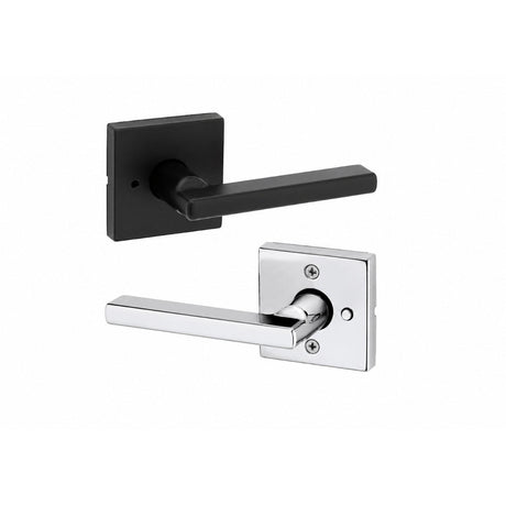 Kwikset 730HFLSQT-514X26 Halifax Lever with Square Rose Privacy Door Lock and RCS Strike Matte Black / Bright Chrome