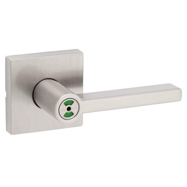 Kwikset 730HFLSQTIND-15 Halifax Lever with Square Rose Privacy Door Lock with Privacy Occupancy Indicator Satin Nickel