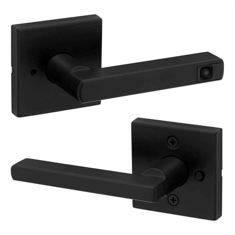 Kwikset 730HFLSQTLED-514 Halifax LED Light Lever with Square Rose Privacy Door Lock with Light and Motion Sensor and RCS Strike Matte Black