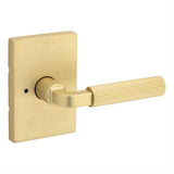 Kwikset 730MALRCT-4 Mirada Reeded Pattern Lever with Contemporary Rectangular Rose Privacy Door Lock Satin Brass
