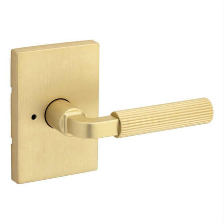 Kwikset 730MALRCT-4 Mirada Reeded Pattern Lever with Contemporary Rectangular Rose Privacy Door Lock Satin Brass
