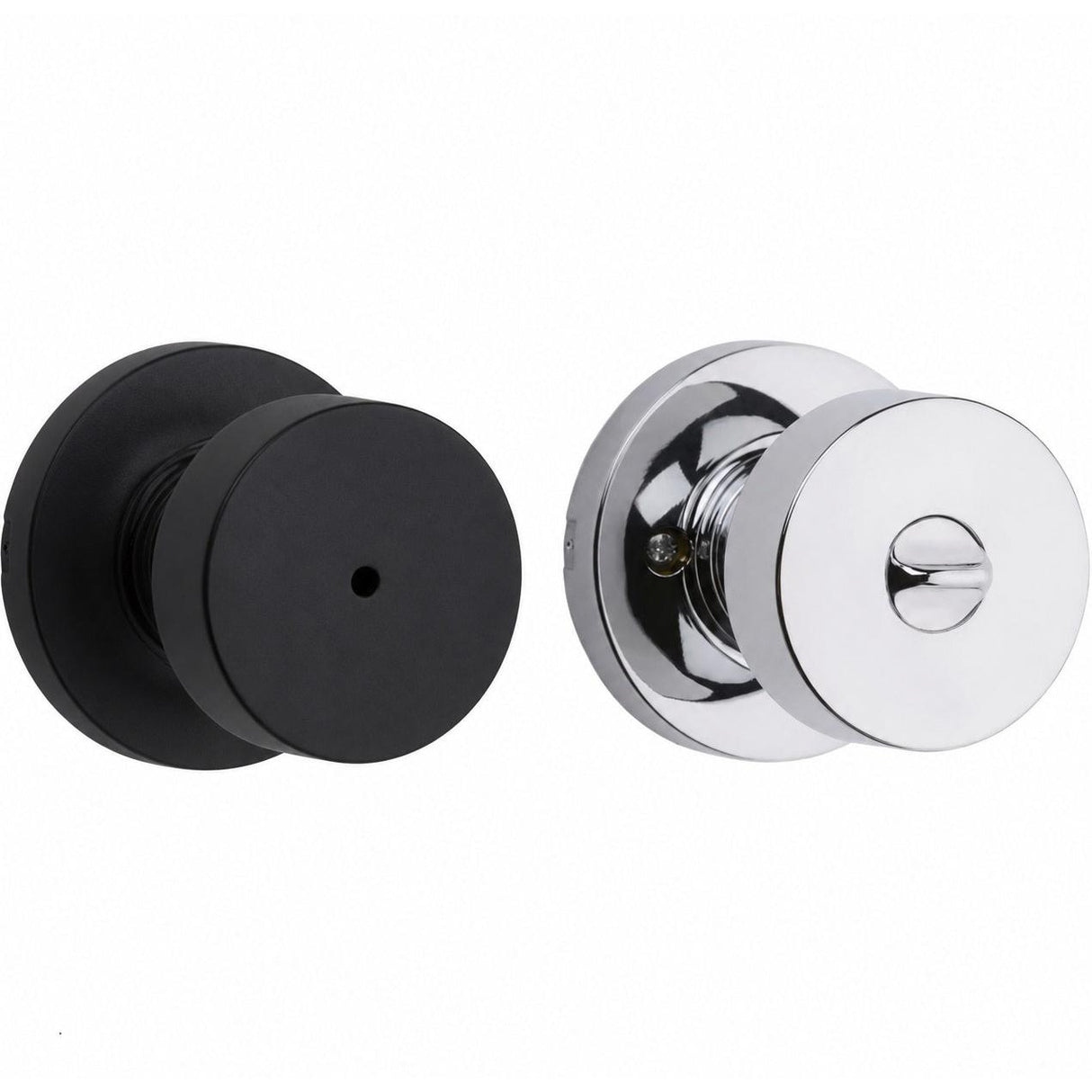 Kwikset 730PSKRDT-514X26 Pismo Knob with Round Rose Privacy Lock and RCS Strike Matte Black / Bright Chrome