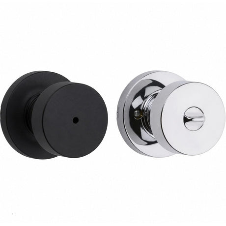 Kwikset 730PSKRDT-514X26 Pismo Knob with Round Rose Privacy Lock and RCS Strike Matte Black / Bright Chrome