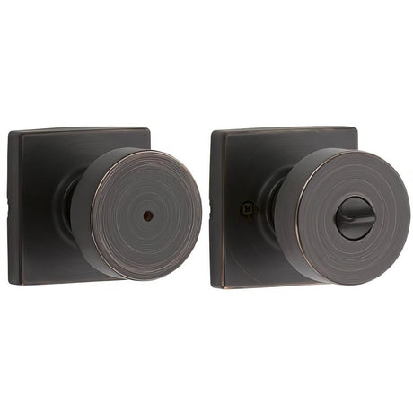 Kwikset 730PSKSQT-11P Pismo Knob with Square Rose Privacy Lock and RCS Strike Venetian Bronze