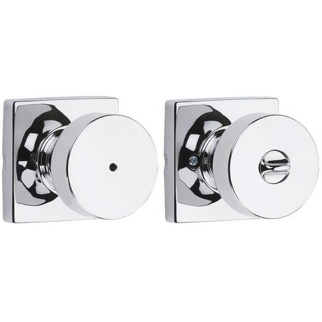 Kwikset 730PSKSQT-26 Pismo Knob with Square Rose Privacy Lock and RCS Strike Bright Chrome