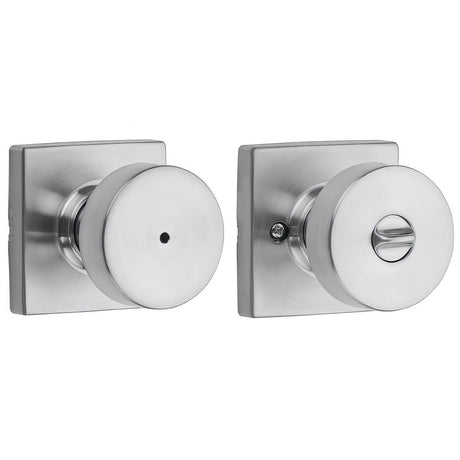 Kwikset 730PSKSQT-26D Pismo Knob with Square Rose Privacy Lock and RCS Strike Satin Chrome