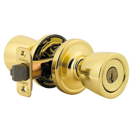 Kwikset 740A-3S Abbey Single Cylinder Keyed Entry Knob - Bright Brass