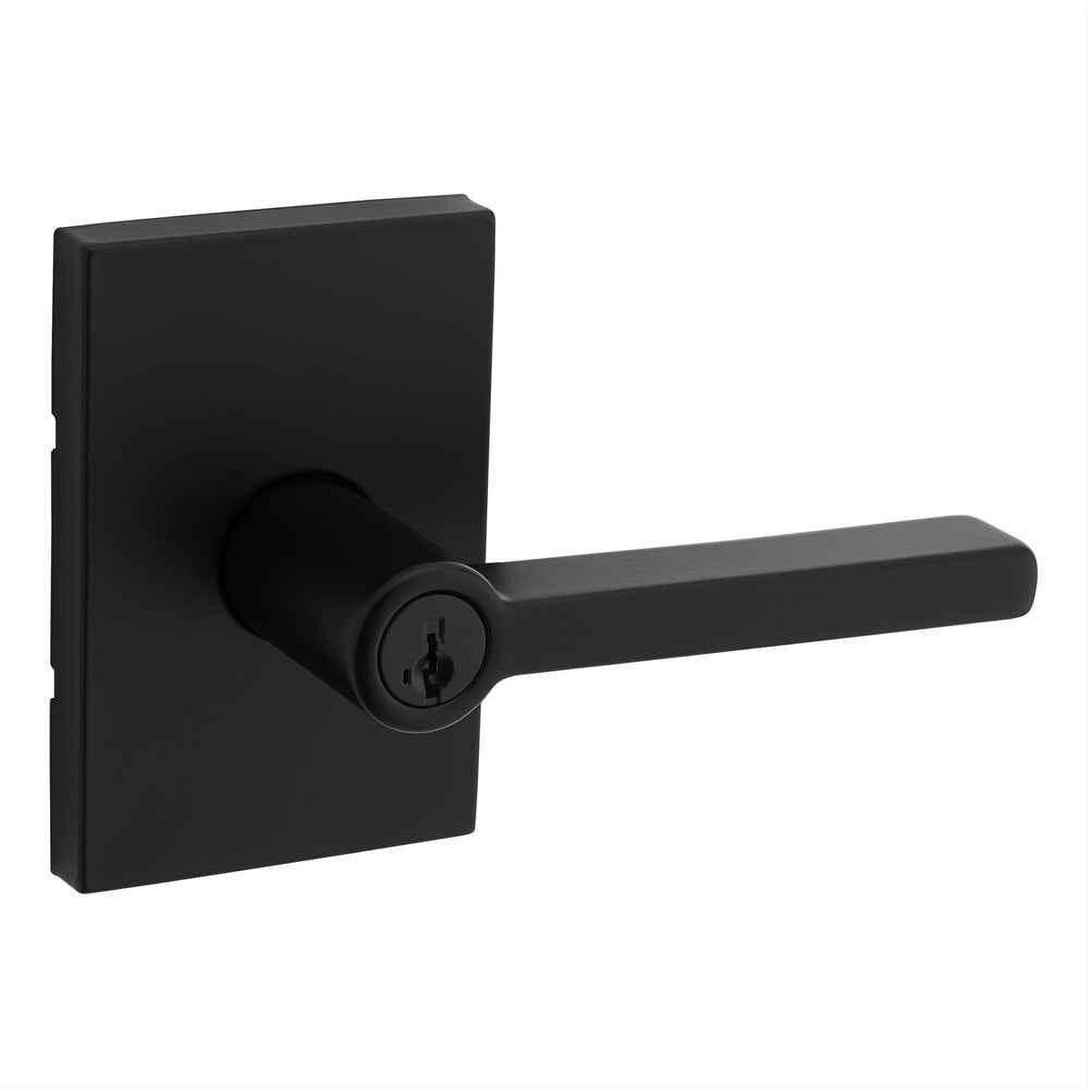 Kwikset 740HFLRCT-514S Halifax Lever with Rectangular Rose Entry Door Lock SmartKey and RCS Strike Matte Black