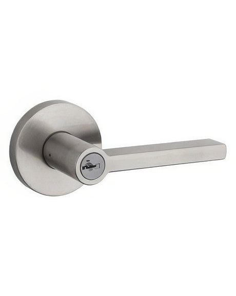Kwikset 740HFLRDT-15S Halifax Lever with Round Rose Entry Door Lock SmartKey and RCS Strike KA3 Satin Nickel