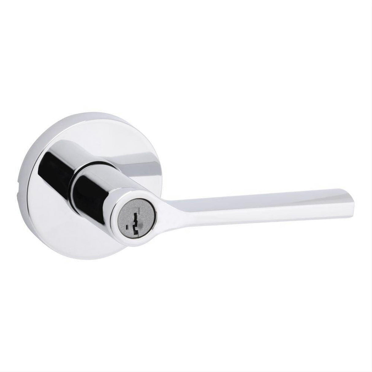 Kwikset 740LSLRDT-26S Lisbon Lever with Round Rose Entry Door Lock SmartKey and RCS Strike Bright Chrome