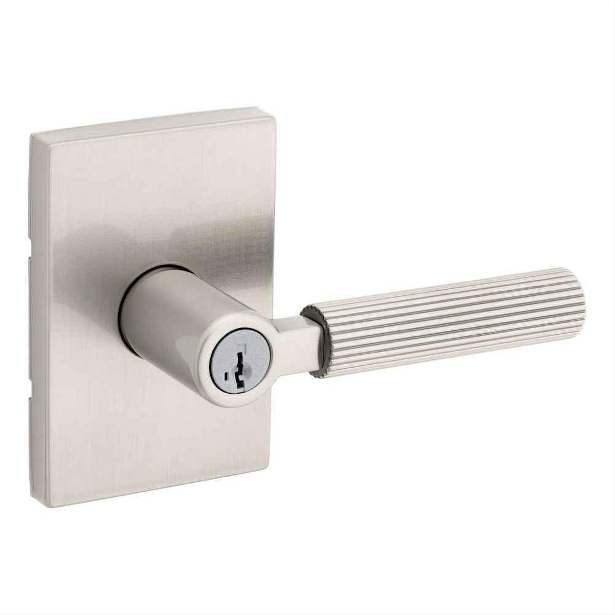 Kwikset 740MALRCT-15S Mirada Reeded Pattern Lever with Contemporary Rectangular Rose Entry Door Lock SmartKey and RCS Strike Satin Nickel