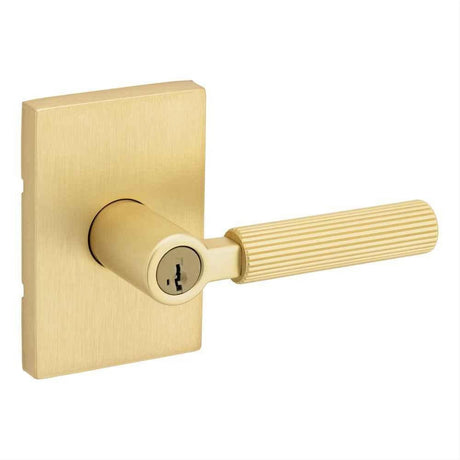 Kwikset 740MALRCT-4S Mirada Reeded Pattern Lever with Contemporary Rectangular Rose Entry Door Lock SmartKey and RCS Strike Satin Brass