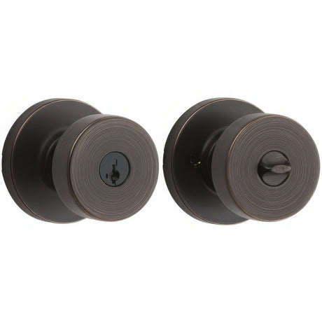 Kwikset 740PSKRDT-11PS Pismo Knob with Round Rose Entry Lock SmartKey and RCS Strike KA3 Venetian Bronze