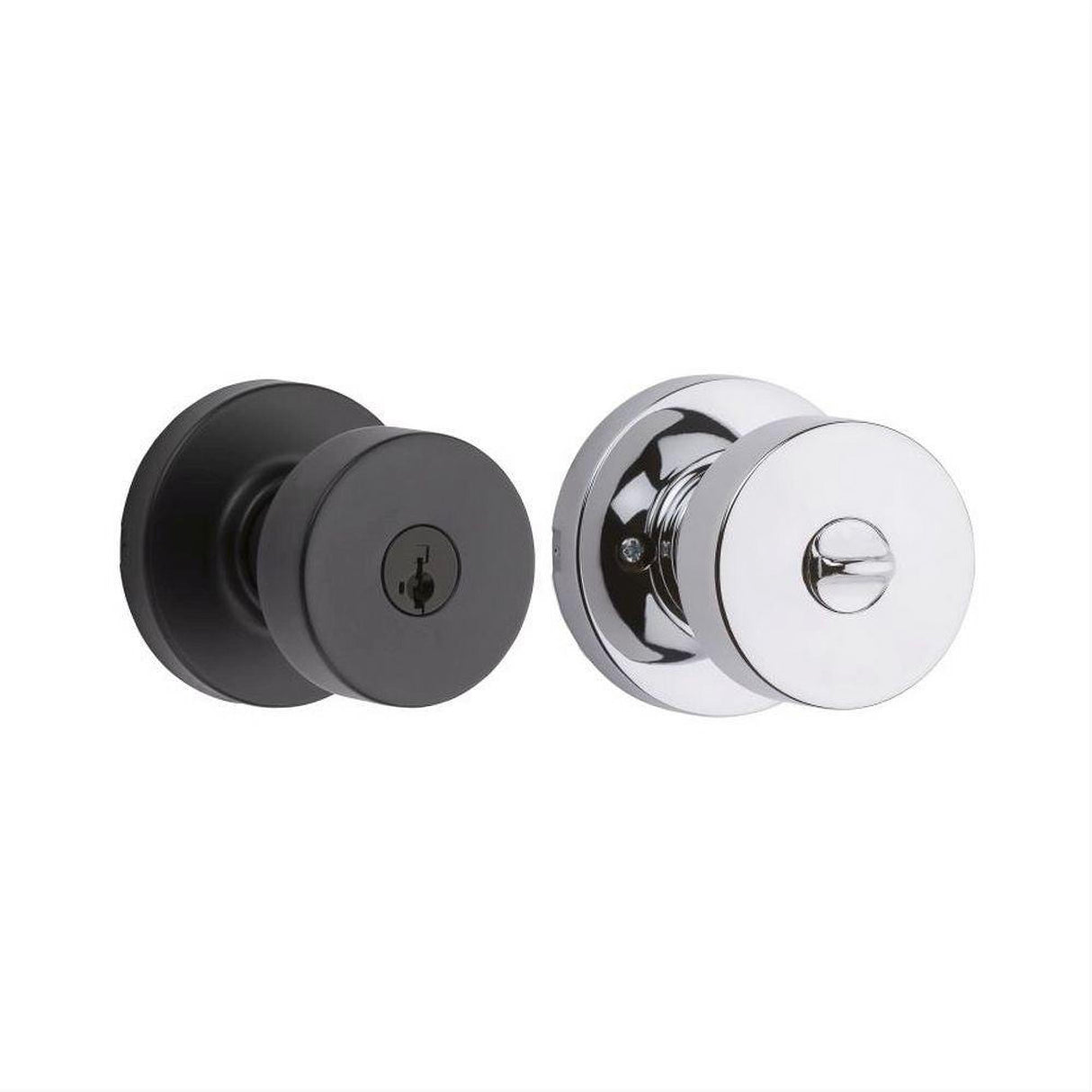 Kwikset 740PSKRDT-514X26S Pismo Knob with Round Rose Entry Lock SmartKey and RCS Strike KA3 Matte Black / Bright Chrome