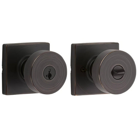 Kwikset 740PSKSQT-11PS Pismo Knob with Square Rose Entry Lock SmartKey and RCS Strike KA3 Venetian Bronze