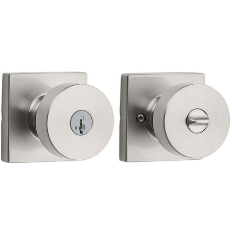 Kwikset 740PSKSQT-15S Pismo Knob with Square Rose Entry Lock SmartKey and RCS Strike KA3 Satin Nickel