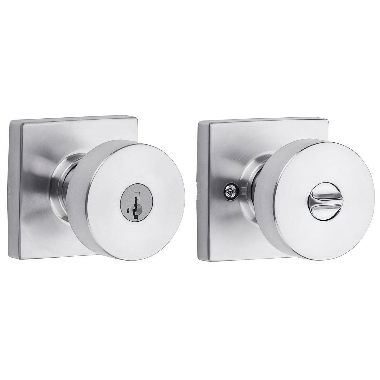 Kwikset 740PSKSQT-26DS Pismo Knob with Square Rose Entry Lock SmartKey and RCS Strike KA3 Satin Chrome