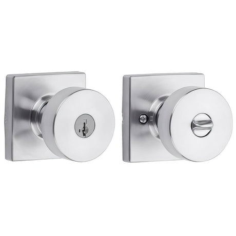 Kwikset 740PSKSQT-26DS Pismo Knob with Square Rose Entry Lock SmartKey and RCS Strike KA3 Satin Chrome
