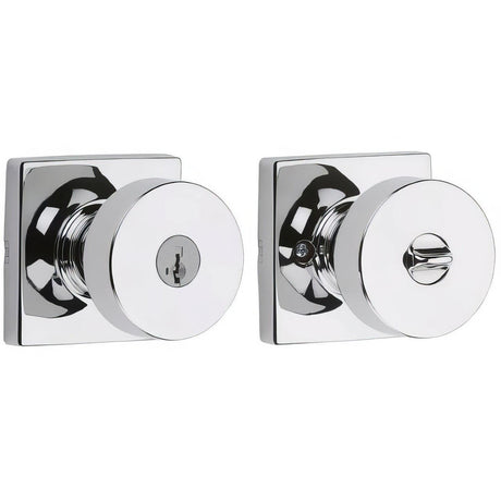 Kwikset 740PSKSQT-26S Pismo Knob with Square Rose Entry Lock SmartKey and RCS Strike KA3 Bright Chrome