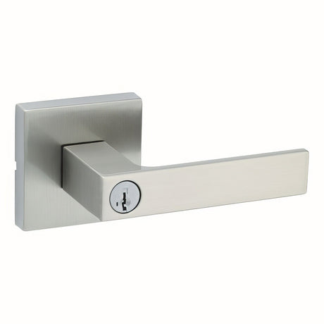 Kwikset 740SALSQT-15S Singapore Lever with Square Rose Entry Door Lock SmartKey and RCS Strike Satin Nickel