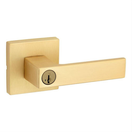 Kwikset 740SALSQT-4S Singapore Lever with Square Rose Entry Door Lock SmartKey and RCS Strike Satin Brass