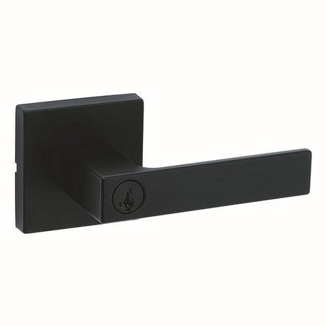 Kwikset 740SALSQT-514S Singapore Lever with Square Rose Entry Door Lock SmartKey and RCS Strike Matte Black