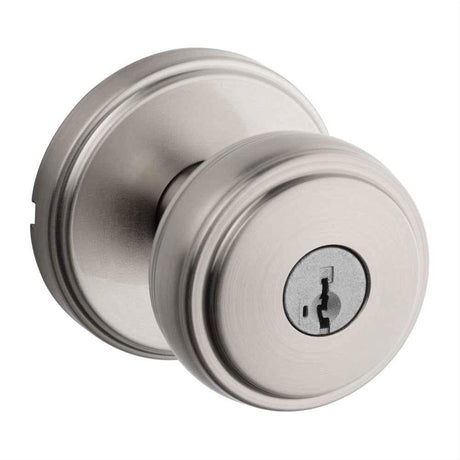 Kwikset 740SOK-15S Sora Knob with Traditional Round Rose Entry Door Lock SmartKey and RCS Strike Satin Nickel