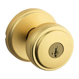 Kwikset 740SOK-4S Sora Knob with Traditional Round Rose Entry Door Lock SmartKey and RCS Strike Satin Brass