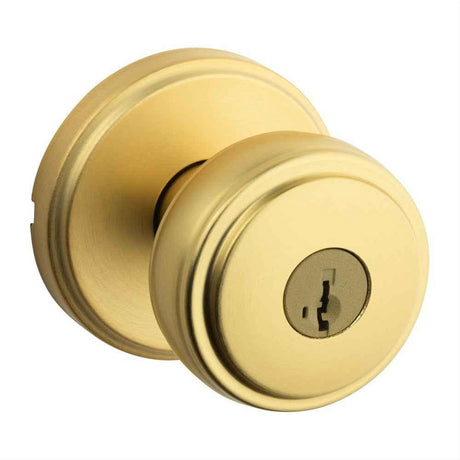 Kwikset 740SOK-4S Sora Knob with Traditional Round Rose Entry Door Lock SmartKey and RCS Strike Satin Brass