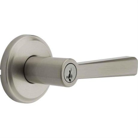 Kwikset 740TDLTRCT-15S Trafford Lever with Traditional Rectangle Rose Entry Door Lock SmartKey and RCS Strike Satin Nickel