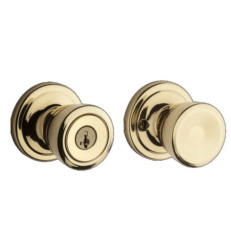 Kwikset 750A-3S Abbey storeroom vestibule door knob in Bright Brass