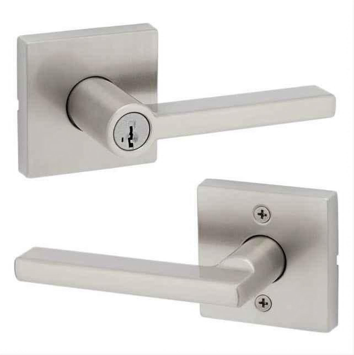 Kwikset 750HFLSQT-15S.FD Halifax Lever with Square Rose Storeroom Door Lock SmartKey with 6AL FD Latch and RCS Strike Satin Nickel