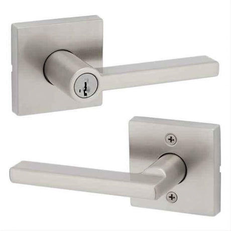 Kwikset 750HFLSQT-15S.FD Halifax Lever with Square Rose Storeroom Door Lock SmartKey with 6AL FD Latch and RCS Strike Satin Nickel