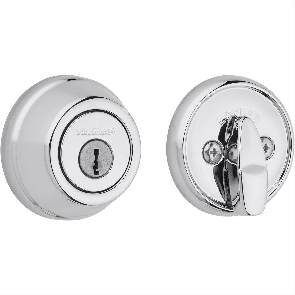 Kwikset 780-26D.STRKP Single Cylinder Deadbolt with 6AL Latch and STRKP Strike Pack which includes Square Corner, Round Corner and 5303 Round Corner Full Lip Strikes Satin Chrome