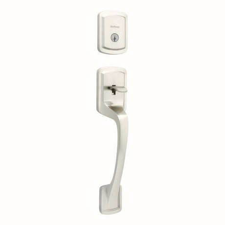 Kwikset 818PGHLIP-15S.STRKP Single Cylinder Prague Exterior Handleset with SmartKey Satin Nickel