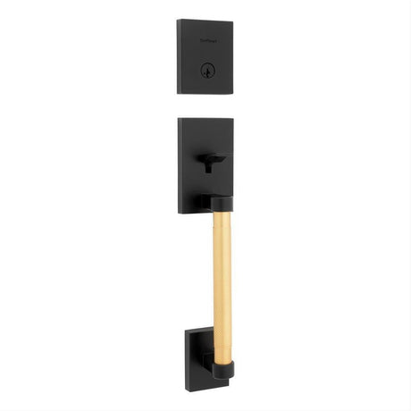 Kwikset 818PVHLIP-5144S.STRKP Single Cylinder Prava Exterior Handleset Satin Brass with Matte Black