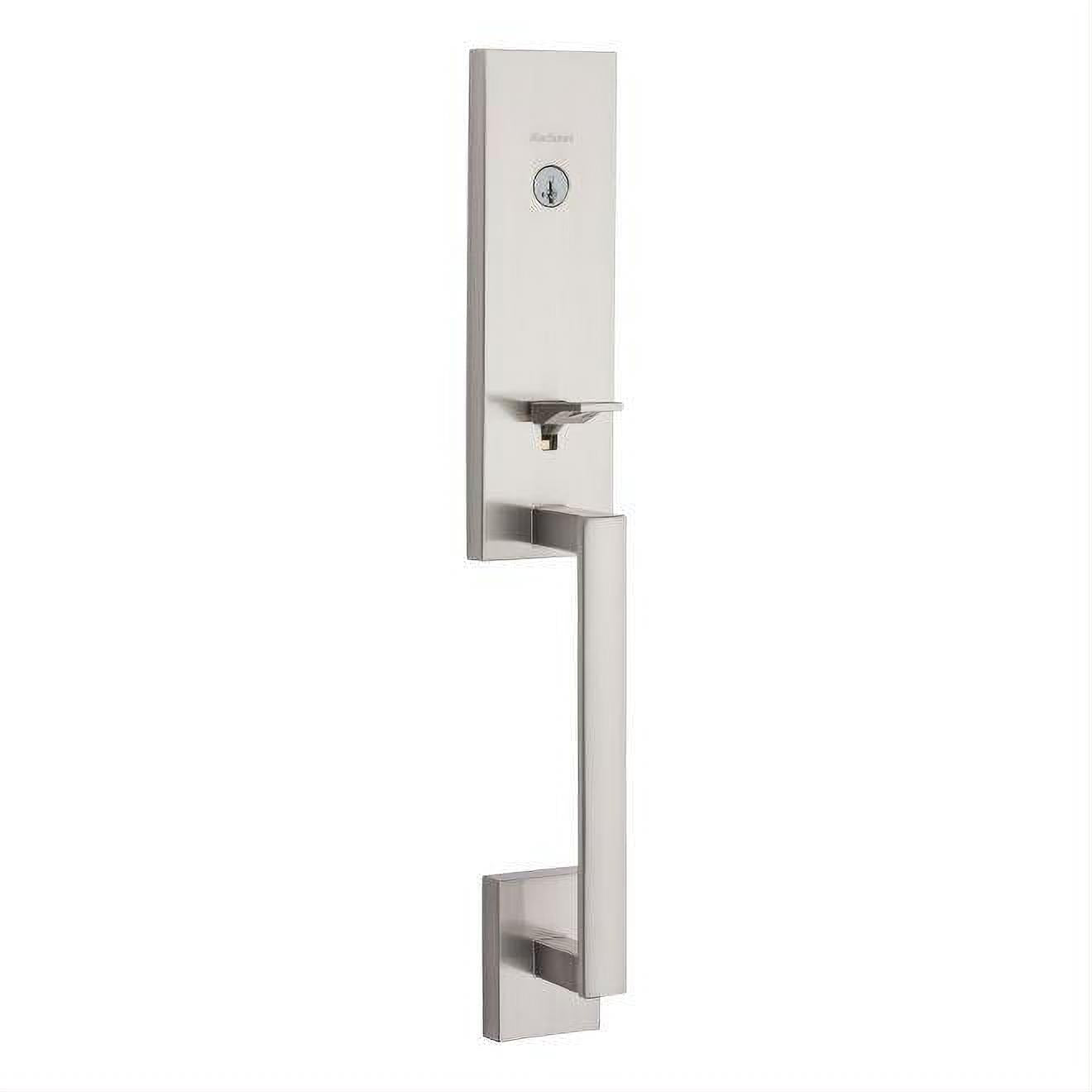 Kwikset 818VNHLIP-26S.STRKP Single Cylinder Vancouver Exterior Handleset with SmartKey with 6AL Latch and STRKP Strike Pack which includes Square Corner; Round Corner and 5303 Round Corner Full Lip Strikes Bright Chrome