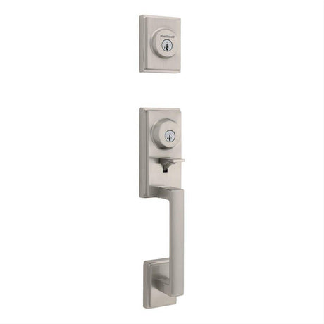 Kwikset CP553PRHXHFLSQT-15S Clear Pack Peralta Single Cylinder 2 Point Handleset with Halifax Lever and Square Rose Interior Trim SmartKey with 4AL Latch and RCS Strike Satin Nickel