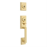 Kwikset CP553PRHXHFLSQT-4S Clear Pack Peralta Single Cylinder 2 Point Handleset with Halifax Lever and Square Rose Interior Trim SmartKey with 4AL Latch and RCS Strike Satin Brass
