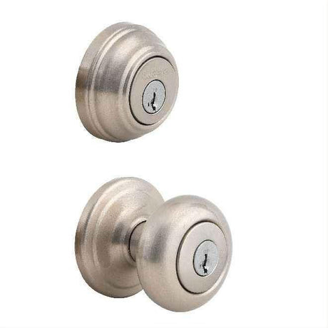 Kwikset CP991J-15S Clear Pack Combo Juno Knob Entry with Single Cylinder Deadbolt with 6AL Latch and RCS Strike KA4 Satin Nickel