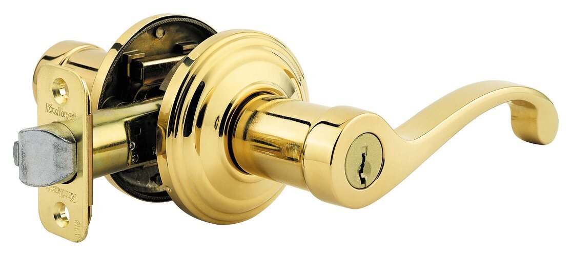 Kwikset 740CHL-3S polished brass keyed entry lever